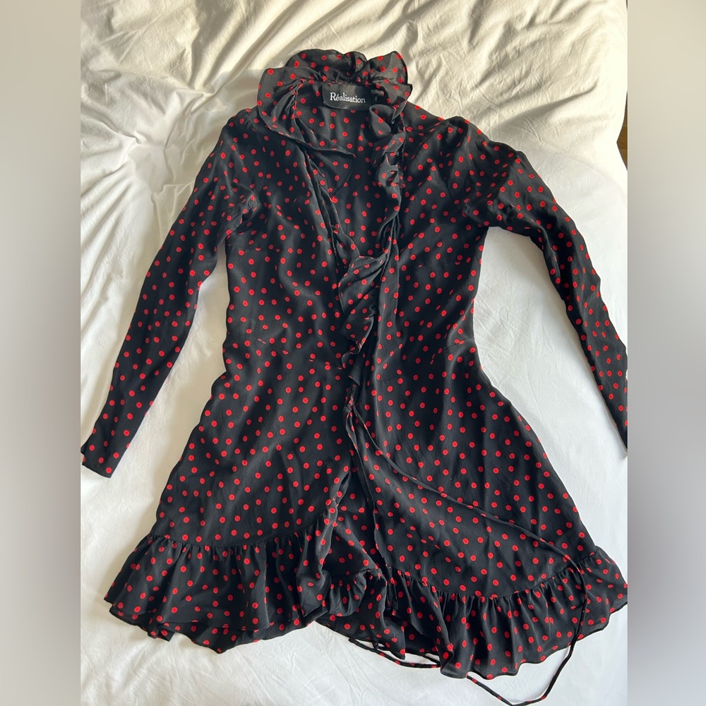 Realisation Par the Alexandra Dress (vintage) red/navy polka dot silk wrap dress